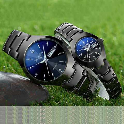 Часы для пар 2022, высококачественные черные наручные часы из вольфрамовой стали для мужчин и женщин, женские часы-браслет, Reloj Hombre Lover Saat ► Фото 1/6