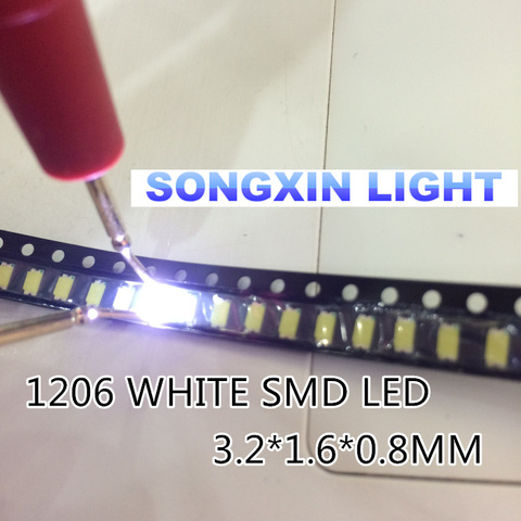 Светодиодный супер яркий диодный светильник, 200 шт., SMD 1206, белый, 1206 smd, светодиодный, 5000-8000k, 200-300 мкд, 3,0-3,6 В ► Фото 1/2