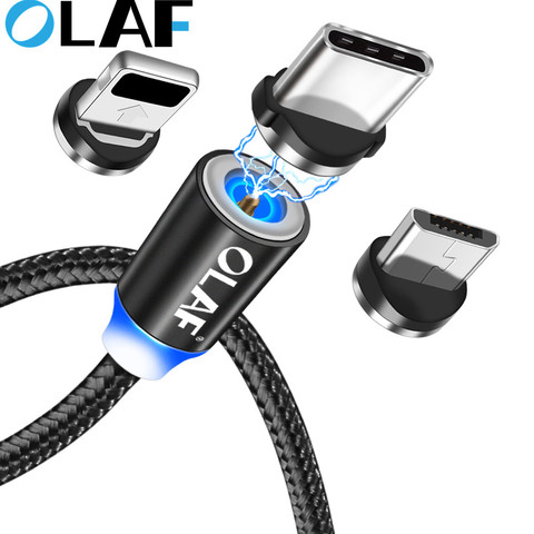Круглый Магнитный кабель OLAF, штекер типа C Micro USB C для быстрой зарядки телефона, магнитное зарядное устройство Type-C для iPhone X 8 7 ► Фото 1/6