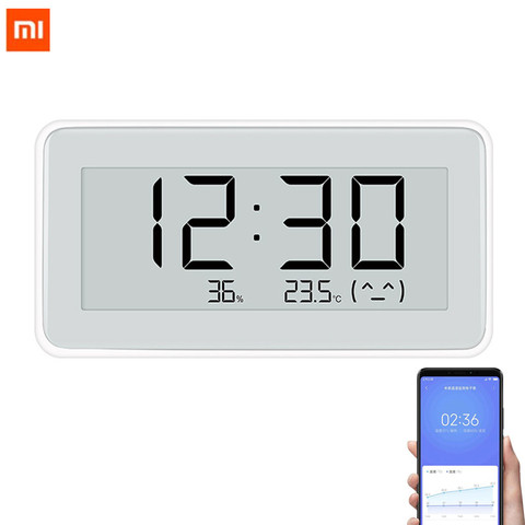 Беспроводные цифровые часы Xiaomi Mijia BT4.0, умные часы для помещения и улицы, гидрометр, термометр, ЖК-экран, измерение температуры ► Фото 1/6