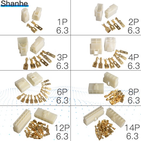 6,3 мм 1/2/3/4/6/8/12P/14 контактов автомобильный 6,3 Электрический проводной разъем Штекерный Разъем Кабельный терминал наборы мотоцикла электровелосипеда автомобиля ► Фото 1/6