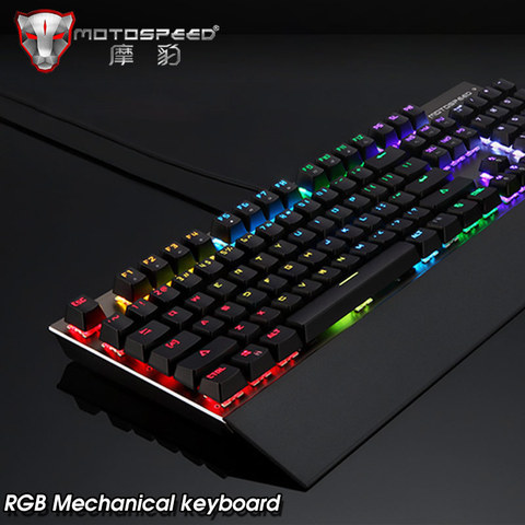 Оригинальная механическая клавиатура Motospeed CK108, 104 клавиш, черный/синий переключатель, Проводная RGB подсветка, анти-ореолы для геймера ► Фото 1/6