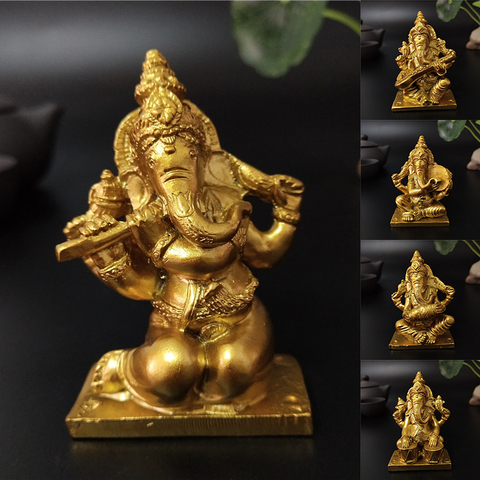 Статуя Будды Golden Lord Ganesha, музыкальная статуя бога слона, статуэтка Ганеша, украшение для дома и сада ► Фото 1/6