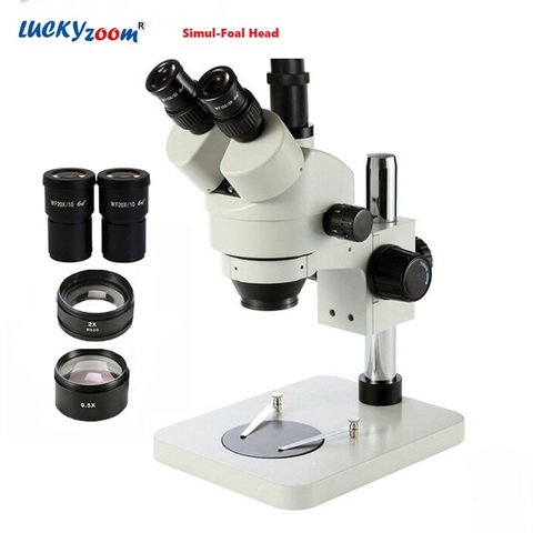 Счастливый зум 3.5X-180X Simul-Focal Тринокулярный Стерео микроскоп WF20X окуляр микроскоп для пайки 2.0X 0.5X объектив ► Фото 1/6
