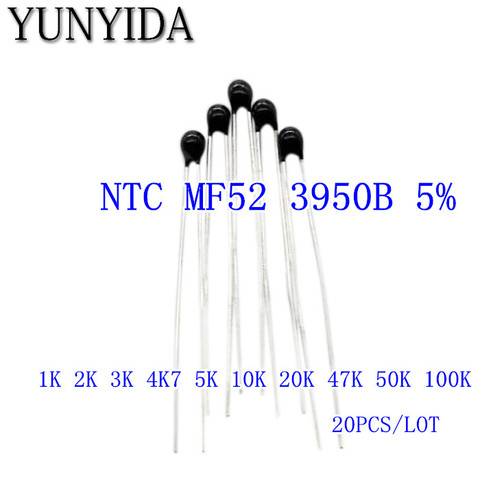 Бесплатная доставка 20 шт. NTC MF52 NTC-MF52AT 1K 2K 3K 4,7 K 5K 10K 20K 47K 50K 100K +-5% 3950B NTC термисторный резистор ► Фото 1/2