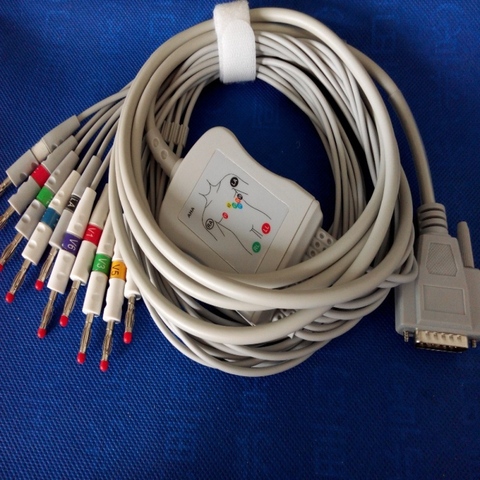 Совместимый с Nihon Kohden, кабель для ЭКГ, с проводами для ЭКГ, 10 проводов, медицинский ECG кабель 4,0, банановый конец, AHA, ТПУ ► Фото 1/3