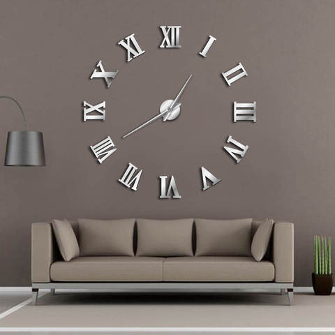 Современные большие настенные часы «сделай сам», 3D зеркальная поверхность, наклейки для домашнего декора, гигантские настенные часы с римскими цифрами, большие часы ► Фото 1/6