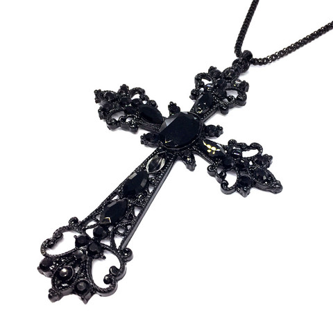 Женское ожерелье с подвеской в виде креста, черное колье в винтажном готическом стиле ► Фото 1/3