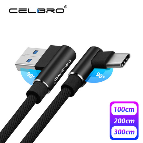 Зарядный кабель USB Type-C под прямым углом, кабель для быстрой зарядки и передачи данных под углом 90 градусов для LG V40 V35 ThinQ V30 Q7 G7 G6 G5 1/2/3 метра ► Фото 1/6