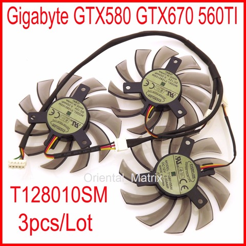 Вентилятор для видеокарты Gigabyte GTX460 470 570 580 670 HD5870, вентилятор охлаждения 5pin, 3 шт./лот, T128010SM, 75 мм, 40x40x40 мм, VGA ► Фото 1/6