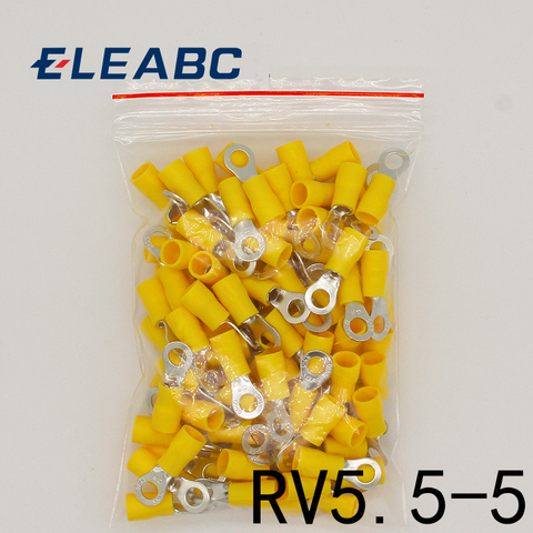 RV5.5-5 желтый кольцевой изолированный клеммный кабель обжимной терминал 100 шт./упак. костюм 4-6mm2 кабельный провод разъем RV5-5 RV ► Фото 1/2