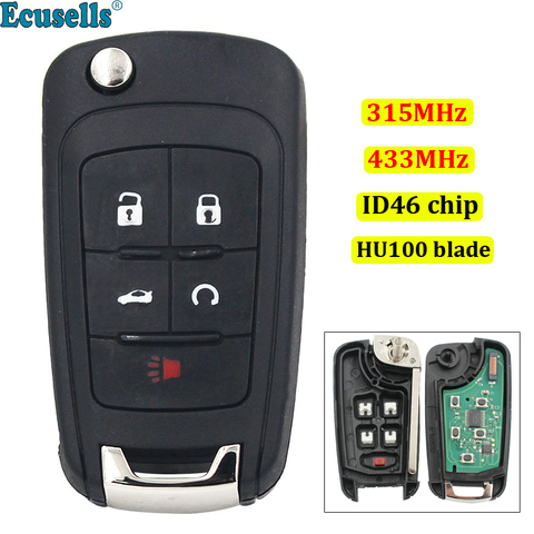 4 + 1/5 кнопки дистанционного ключа fob 315 МГц 433 МГц с чипом ID46 для Chevrolet Impala Equinox Cruze Sonic Malibu Camaro HU100 uncut ► Фото 1/4