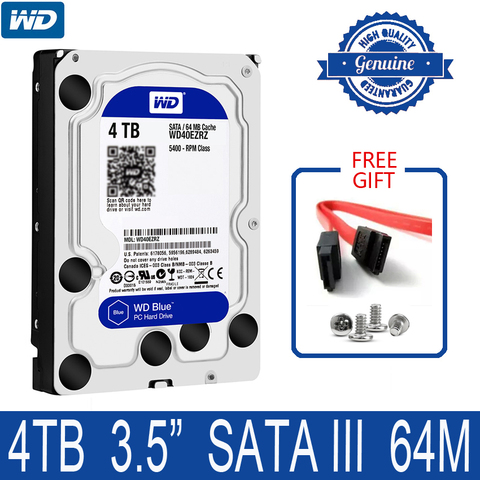 Внутренний жесткий диск WD Blue на 4 ТБ, 3,5 дюйма, 5400 об/мин, 64 Мб кэш-памяти, SATA III, 6 ГБ/сек., 4T, 4000 Гб HDD, жесткий диск HD для настольного компьютера ► Фото 1/4