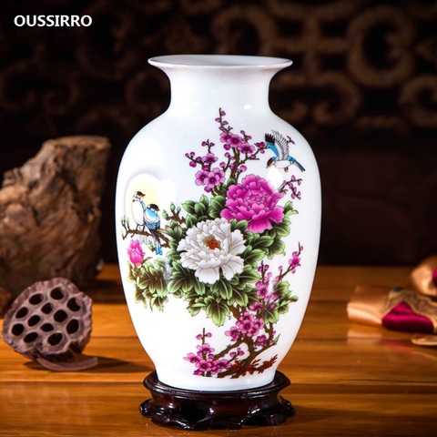 Керамическая ваза OUSSIRRO Jingdezhen, декоративная ваза для гостиной, цветочное устройство, современный дом, простой ТВ-шкаф, керамический подарок ► Фото 1/6