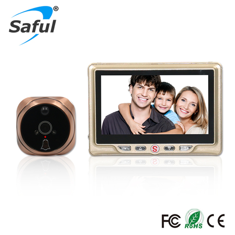Saful 4,3-дюймовый ЖК-экран, глазок с ночным видением, детектор движения, запись видео, цифровая дверь, 28 мелодий звонка, дверная камера ► Фото 1/1