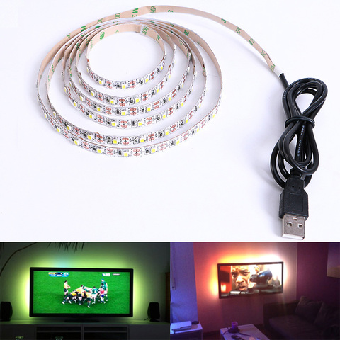 Cветодиодная лента DC 5 V USB SMD 3528 RGB Гибкий свет лампы светодиодные ТВ фонового освещения клейкая лента 50 см 1 м 2 м 3 м 4 м 5 ► Фото 1/6