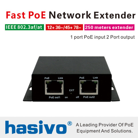Сетевой Ethernet-коммутатор PoE, расширитель PoE 250 метров с 1 портом 10/100 м, вход Rj45, 2 порта 10/100 м, выход Rj45 ► Фото 1/3