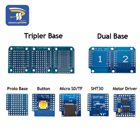 ESP8266 D1 Mini Pro WiFi разработка NodeMcu Lua Кнопка драйвера двигателя Micro SD/TF SHT30 Proto Плата Dual Base для WeMos DIY Kit ► Фото 1/6