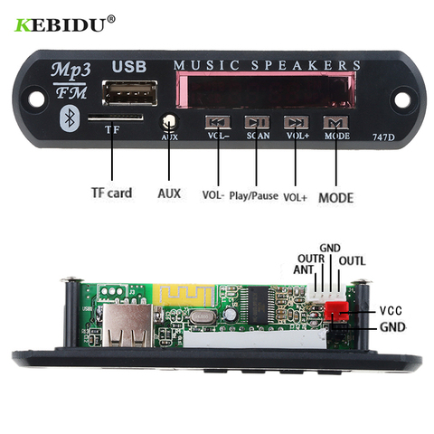 Kebidu USB MP3 плеер декодер плата TF радио FM AUX беспроводной Bluetooth модуль 5 в 12 В 24 В WMA MP3 аудио 3,5 мм для автомобиля для iPhone ► Фото 1/6