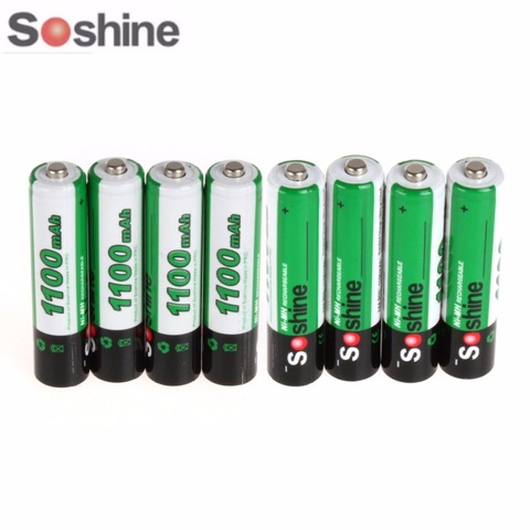 8 шт., никель-металлогидридные аккумуляторные батареи Soshine 1,2 в AAA 1100 мАч с циклом 1000 + портативный аккумулятор ► Фото 1/6