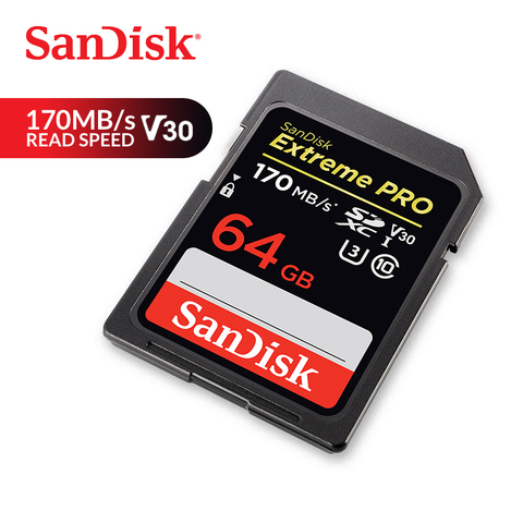 Карты памяти SanDisk Extreme Pro SDXC SD карты 170 МБ/с. читать 90 МБ/с. записи 64 Гб C10 U3 V30 UHS-I 4K для Камера (SDSDXXY-064G-ZN4IN) ► Фото 1/4