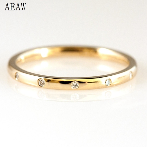 0.05ctw 1,3 мм обручальное кольцо с 5 камнями, с натуральными бриллиантами, круглый ободок, кольцо Diadmond, 14 k, желтое золото ► Фото 1/4