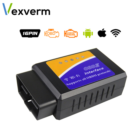 Автомобильный диагностический инструмент Vexverm ELM327 OBD2, Bluetooth/WIFI V1.5, сканер ELM 327 OBD II, работает с дизельным двигателем Android/IOS/Windows 12 В ► Фото 1/5