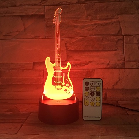 Ночсветильник для гитары с дистанционным управлением, светодиодная лампа 3D, светодиодная лампа с сенсорным управлением и переключателем 7 ... ► Фото 1/6