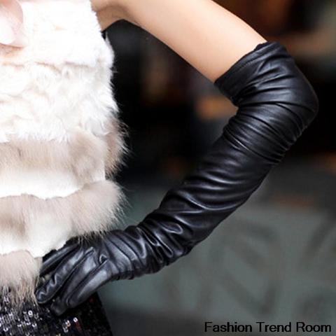Новинка 2022, длинные кожаные перчатки из искусственной кожи 2 цветов, модные женские перчатки, теплые длинные дизайнерские сексуальные перча... ► Фото 1/1