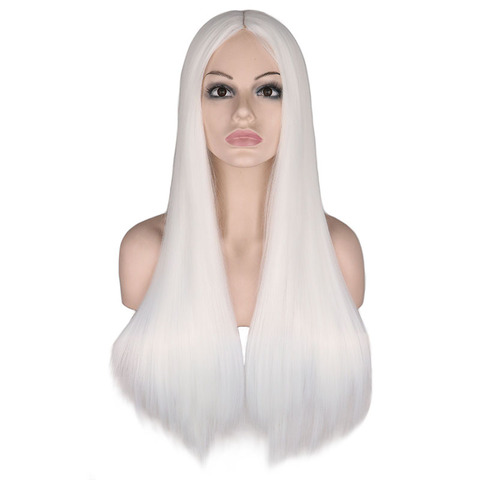 QQXCAIW женский длинный прямой парик 70 см, вечерние парики из 100% высокотемпературного синтетического волокна серебристого и белого цвета ► Фото 1/6