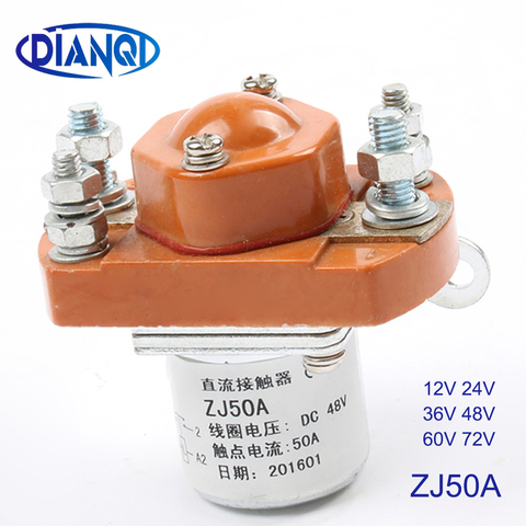 DIANQI ZJ50A NO (обычное открытие) 12 В 24 в 36 в 48 в 60 в 72 в 50А контактор постоянного тока для двигателя, вилочного подъемника, электромобиля, лебедки ... ► Фото 1/5