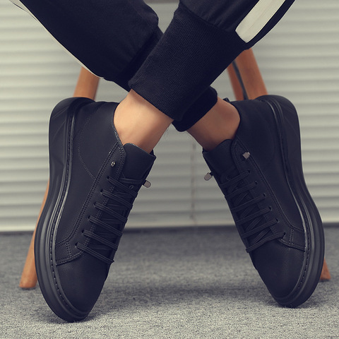 Высококачественная полностью черная кожаная мужская обувь для отдыха мужская Вулканизированная обувь мужские кроссовки дышащая весенняя ... ► Фото 1/6
