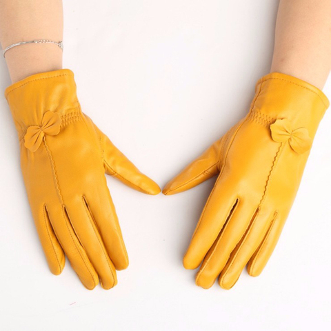 Новое поступление 2022, кожаные перчатки 100% высокого качества, женские перчатки из овчины в классическом стиле, зимние варежки, бесплатная до... ► Фото 1/6