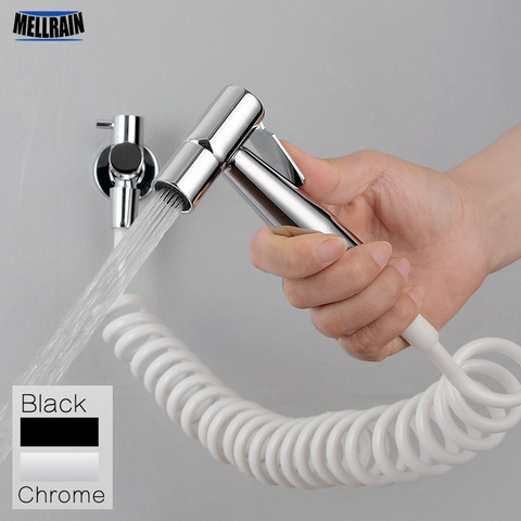 Black & Chrome Toilet Bidet Sprayer Kit. Metal Wall Mounted Handheld Bidet Faucet Set 3 Meters Shower Hose ► Фото 1/6