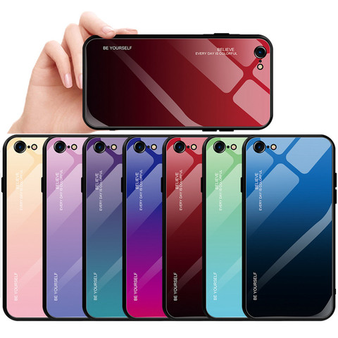 Градиентный чехол из закаленного стекла для iphone 6 6S 7 8 Plus X XS XR XS Max SE 2022 11 Pro, Защитные Чехлы ► Фото 1/6