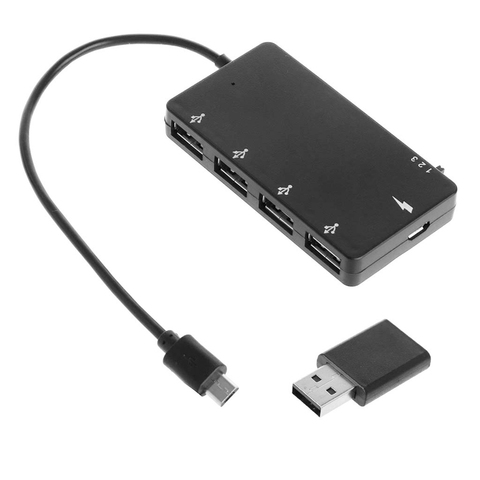 1 комплект Micro USB OTG 4-портовый концентратор, адаптер питания для зарядки, кабель для смартфона, планшета, высокая скорость ► Фото 1/6