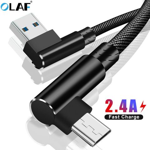 Кабель Micro USB в нейлоновой оплетке, кабель для быстрой зарядки и передачи данных, 90 градусов, 1 м, 2 м, 3 м, для Samsung s7, xiaomi, redmi, LG, Micro USB ► Фото 1/6