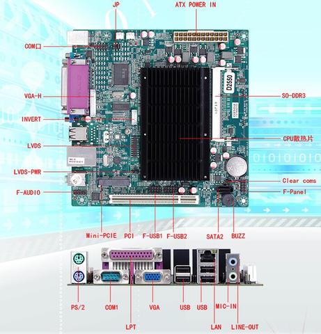 Новая оригинальная материнская плата без вентилятора Mini ITX для Intel Atom D2550 CPU IPC SBC, Встроенная Материнская плата Cedarview с 2 * COM LAN LPT LVDS ► Фото 1/4