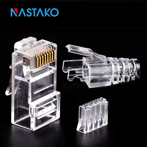 NASTAKO 50/100 шт Cat6 RJ45 разъем UTP кабель Ethernet Jack 8P8C сеть CAT 6 Модульные вилки с 6,5 мм RJ45 колпачки ► Фото 1/6