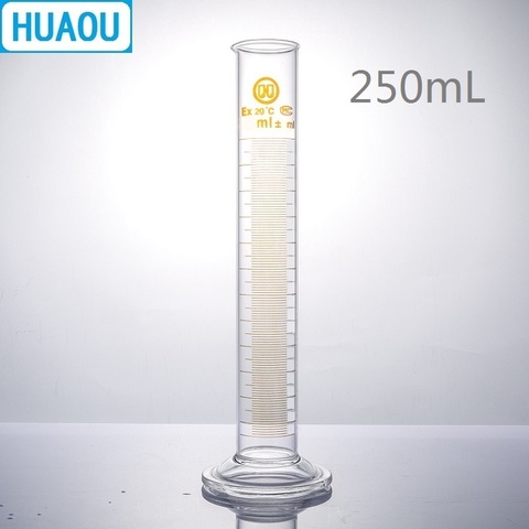 HUAOU 250 мл мерный цилиндр с носиком и градиентом со стеклянной круглой основой лабораторное химическое оборудование ► Фото 1/3