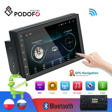 Система мультимедийная автомобильная Podofo, 2DIN, 7'' LCD сенсорный дисплей,Bluetooth, навигация gps, FM-радио, WIFI ► Фото 1/6