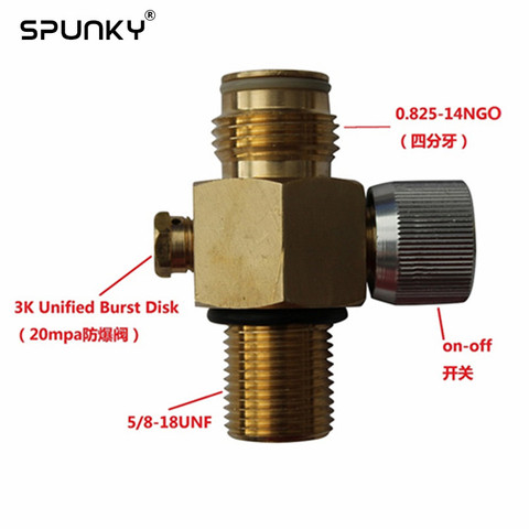 Пейнтбольный CO2 танковый клапан с резьбой вкл/выкл 5/8-18UNF с или без манометра 3000psi ► Фото 1/6