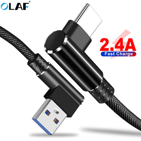 Кабель USB Type-C OLAF, кабель USB C для быстрой зарядки и передачи данных с углом 90 градусов для Samsung S10, S9, S8, Xiaomi mi8, mi9, Huawei P20, P30, зарядное устройство ► Фото 1/6