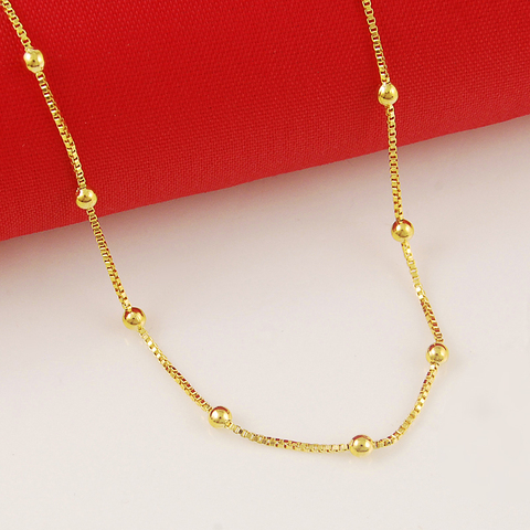 Оптовая цена, однотонное золотое ожерелье, 24-каратное золото GP 2 мм, цепочка с шариками, ожерелья длиной 45 см, ожерелье с любовью ► Фото 1/3