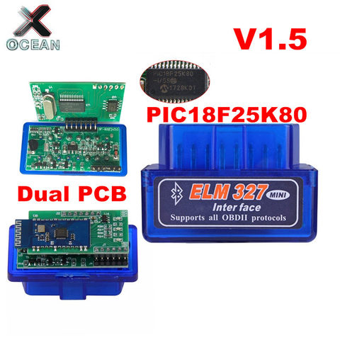 Двойная 2PCB микросхема PIC18F25K80, 1,5 ELM327 V1.5 OBD2 Bluetooth диагностический интерфейс ELM 327 V1.5, оборудование для автомобилей ► Фото 1/6