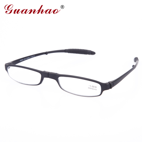 Мужские и женские складные очки для чтения Guanhao, пластиковый чехол в стиле ретро, тонкие очки для чтения при дальнозоркости 1,0, 1,5, 2,0, 2,5 ► Фото 1/5