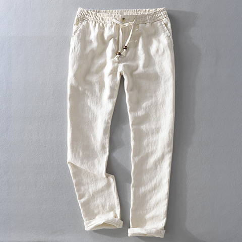 Мужские 2022 весенне-осенние модные брендовые Винтажные льняные однотонные прямые брюки в японском стиле мужские повседневные белые брюки ► Фото 1/5