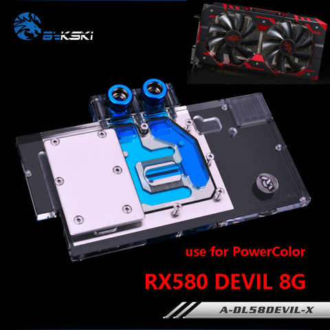 Водный блок BYKSKI для PowerColor RX580 Red DEVIL 8G RX590/видеокарта с полным покрытием, графическая карта, медная стандартная RGB ► Фото 1/6