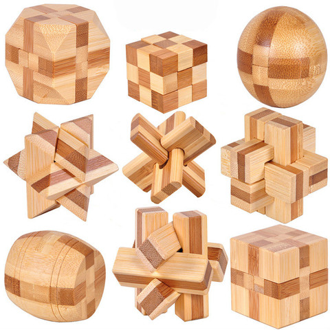 Новый дизайн IQ Brain Teaser Kong Ming Lock 3D деревянная Блокировка заусенцев Пазлы игра игрушка бамбук маленький размер для взрослых детей ► Фото 1/5