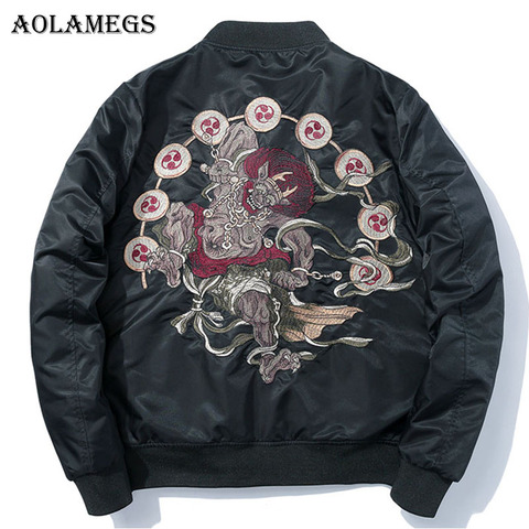 Aolamegs мужские куртки с японской вышивкой MA1, спортивные куртки в стиле хип-хоп с воротником-стойкой, повседневная мужская ветровка, уличная о... ► Фото 1/6